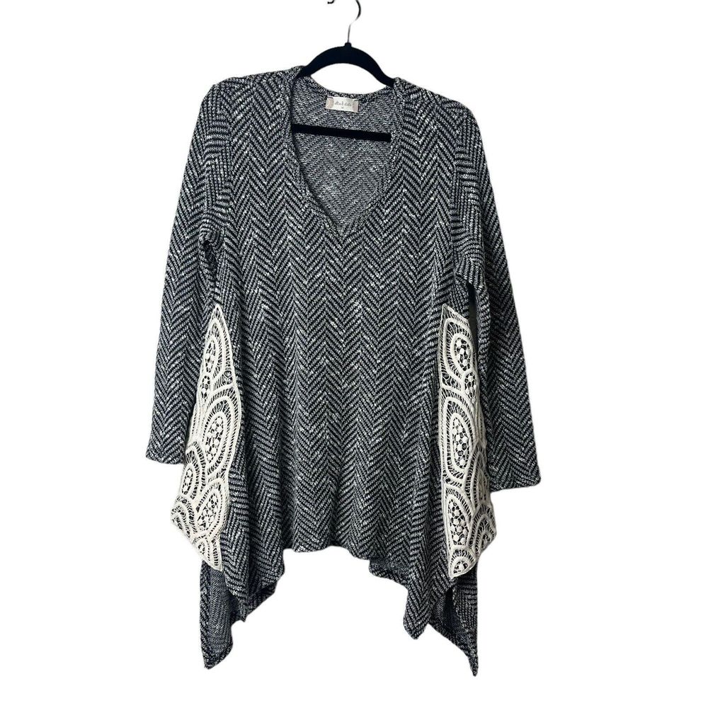 Altard State Sweater Womens Medium Knit Pullover Black White Lace Panel Boho